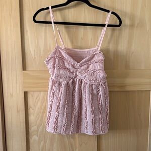 SHEIN Pale Pink Ruffle Smocked Spaghetti-Strap Cami